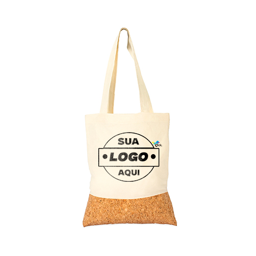 Sacola confeccionada em algodão com alças costuradas na parte interna e fundo em cortiça sintética.

Altura :  38,5 cm

Largura :  30,5 cm

Comprimento :  Alça: 27 cm

Medidas aproximadas para gravação (CxL):  22 cm x 28 cm
